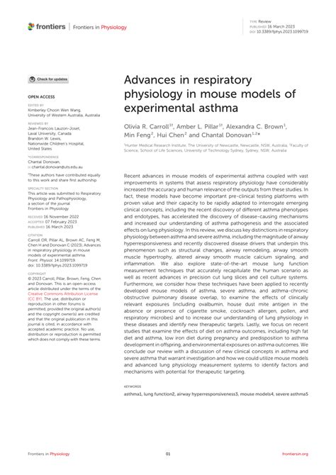 Pdf Advances In Respiratory Physiology In Mouse Models Of