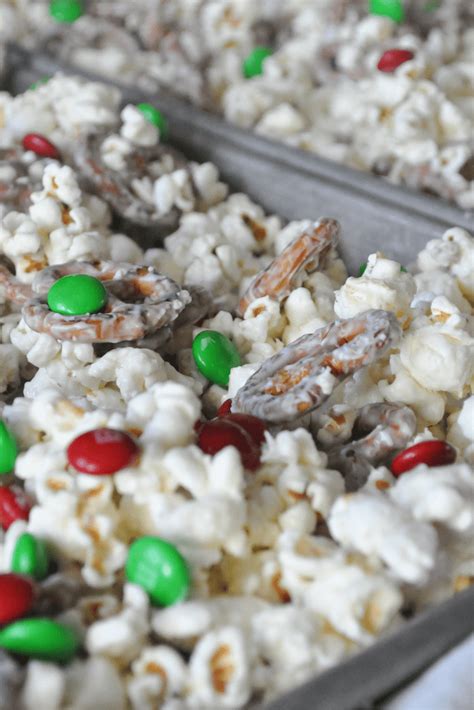 Delicious White Chocolate Popcorn With Pretzels And M M S