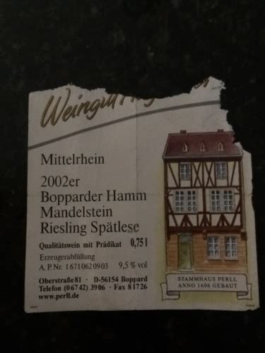 Walter Perll Bopparder Hamm Mandelstein Riesling Spätlese Alte Reben