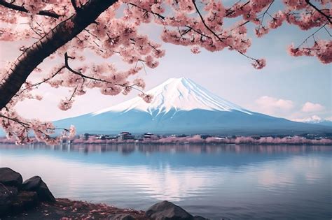 Premium Photo | Fuji mountain and cherry blossoms in sprin