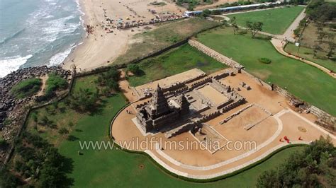 Mahabalipuram Shore Temple On The Bay Of Bengal Shoreline Aerial View