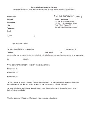 Fillable Online Formulaire De Rtractation Maisoniccom Fax Email Print