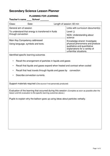 Junior Science Energy Lesson 6 Plan Convection Teaching Resources