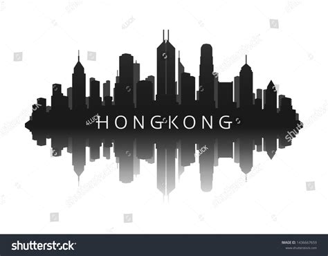 Hongkong City Skyline Silhouette Reflection Vector Stock Vector