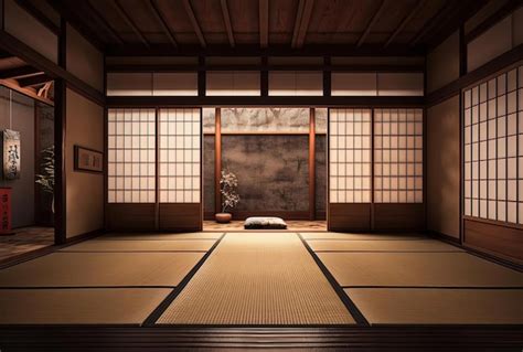 Habitación tradicional japonesa con interior de tatami Foto Premium