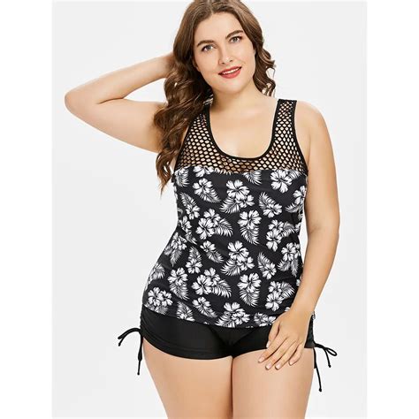 Rosegal Plus Size Tankini Swimsuits Women Flower Print Tankini Set