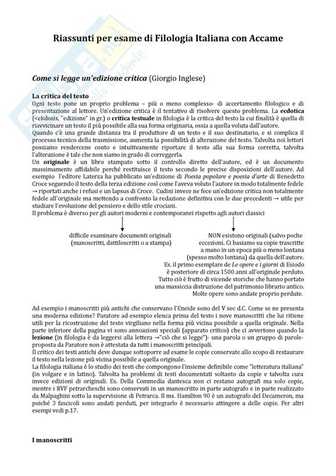 Riassunto Esame Filologia Italiana Prof Accame Libro Consigliato Come