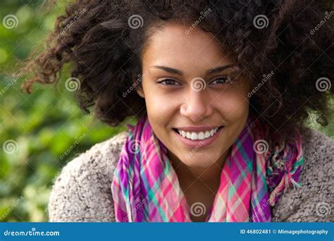 Attractive African American Woman Smiling Outdoors Stock Image Image