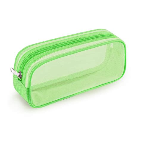 Gianna Stylish And Simple Grid Mesh Pencil Pen Case With Zipper Clear