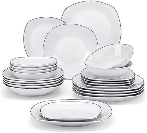 Malacasa Dinner Set With Black Rim Piece Ivory White Porcelain