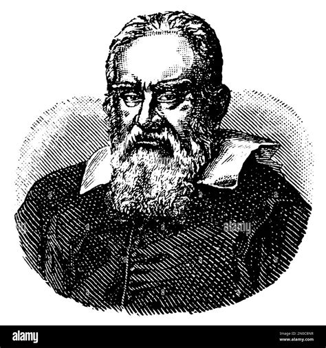 Antique Engraving Of A Portrait Of Galileo Galilei Isolated On White