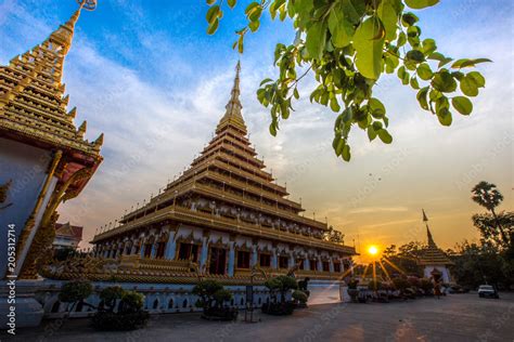 Colorful Light Blue Evening Wat Phra That Kaen Nakorn Or Wat Nong Wang