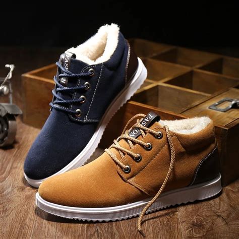 Men Ankle Boots Winter Warm Cotton Plush Flock Lace Up High Top Boots