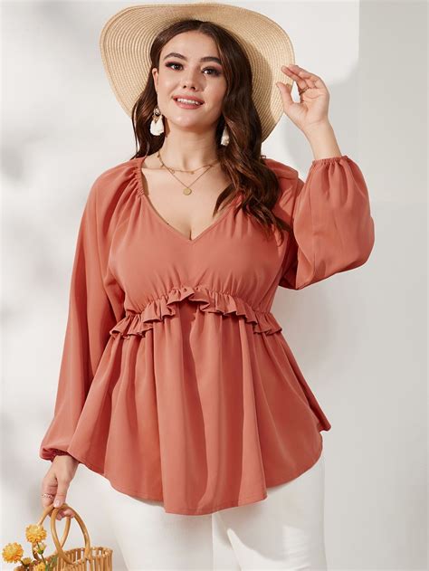 Coral Pink Lantern Sleeve Peplum Blouse