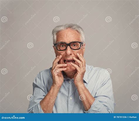 Scared Afraid Senior Man Fear Stock Photo Image Of Casual Male