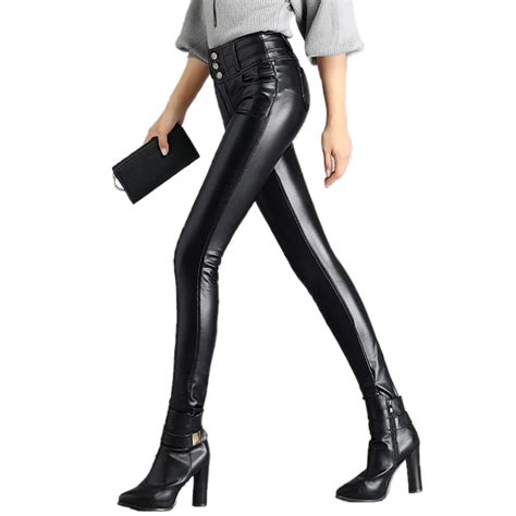 2017 Autumn And Winter High Elastic High Waist Sexy Hip Faux Leather Leggings Keep Warm Add