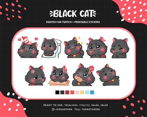 Lindo Gato Negro Emotes Para Twitch Twitchdiscord Pegatinas Imprimibles Etsy México