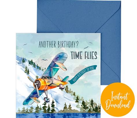 Airplane Birthday Card For Him Printable Aeroplane Greeting Card For Pilot Dad Congratulation