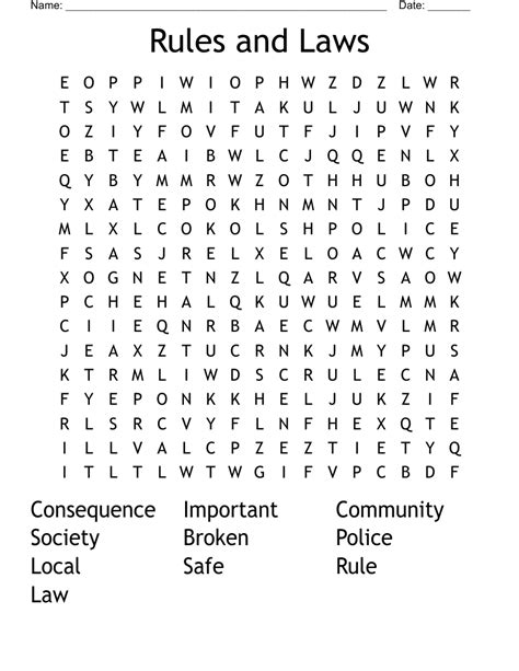 Rules And Laws Word Search Wordmint