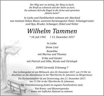 Traueranzeigen Von Wilhelm Tammen Noz Trauerportal