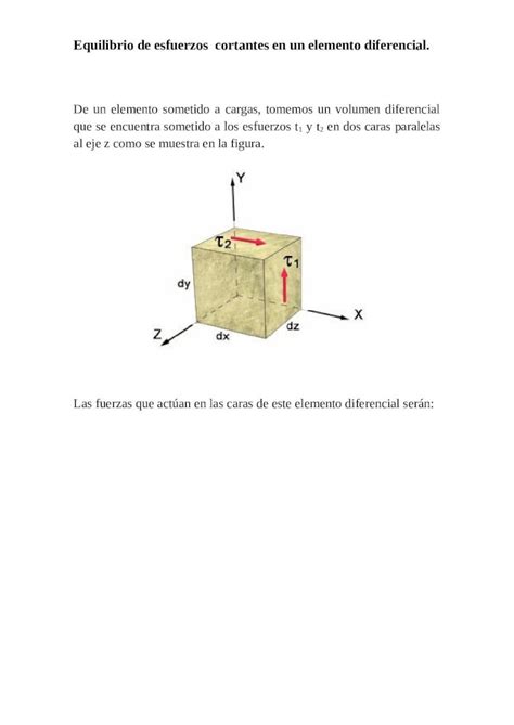 DOC Equilibrio De Esfuerzos Cortantes En Un Elemento Diferencial