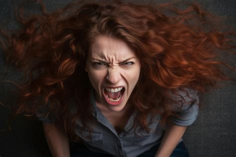 Femme Aux Cheveux Rouges En Colère Avec Une Expression De Colère Sur