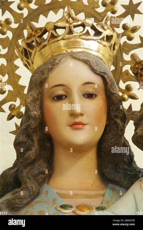 Mary Help of Christians, statue in Parish Church of the Sacred Heart of Jesus in Ivanovo Selo ...