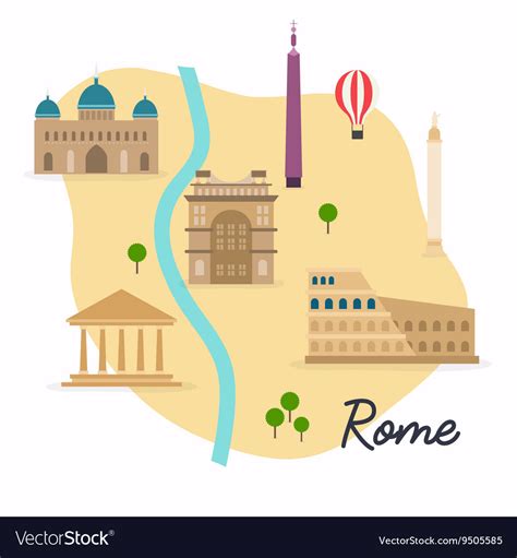 Rome travel map and landscape of buildings Vector Image