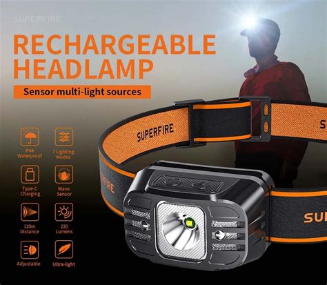 SUPERFIRE 1000 Lumen Induction Headlamp Mini USB Rechargeable