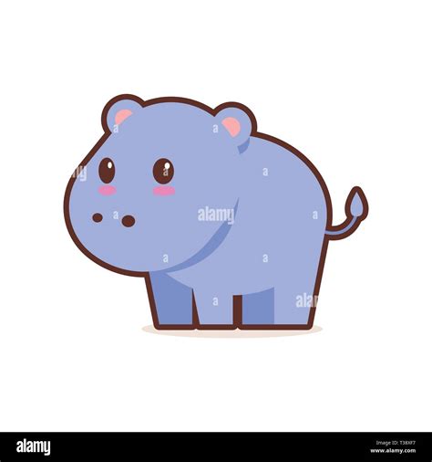 cute blue hippopotamus cartoon comic character with smiling face happy emoji anime kawaii style ...