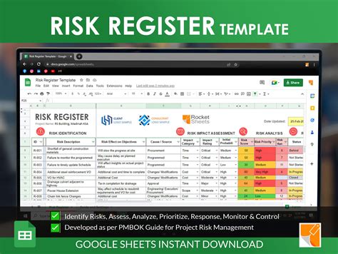 Risk Register Google Sheets Template Risk Management Pmbok Guide Tool