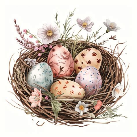 Premium Photo Cute Easter Eggs In Nest With Wildflowers In Vintage Style