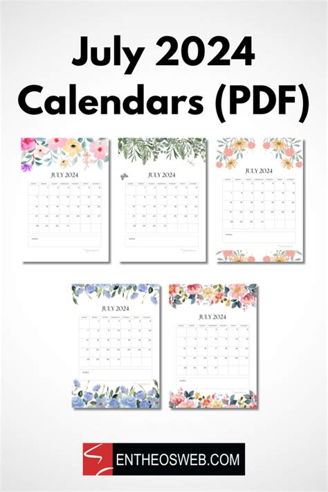 Free July 2024 Calendar PDF Printables EntheosWeb