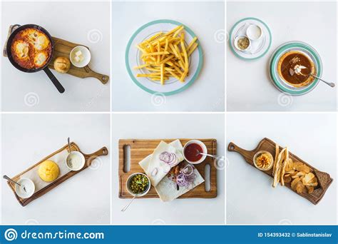 Colagem Das Imagens Diferentes Do Alimento Saboroso Foto De Stock