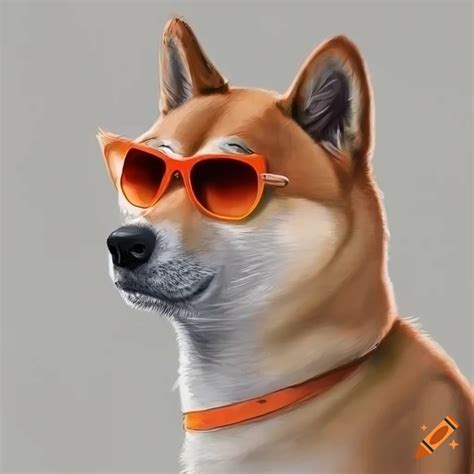 Hyper Realistic Portrait Of A Shiba Inu With Orange Sunglasses On Craiyon