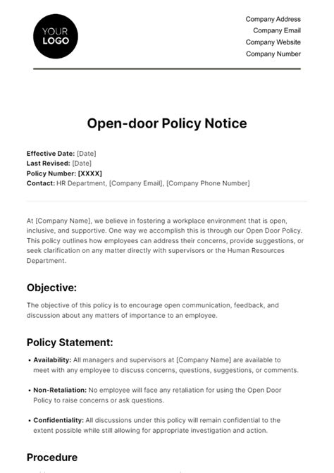 Free Open-door Policy Notice HR Template to Edit Online
