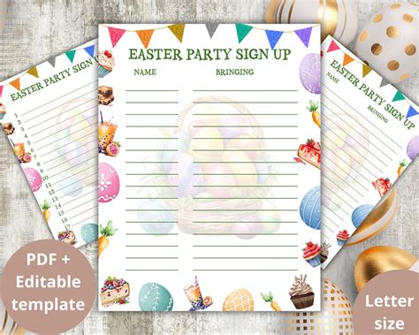 Editable Easter Sign Up Sheet Printable Party Meal Sign Up Form