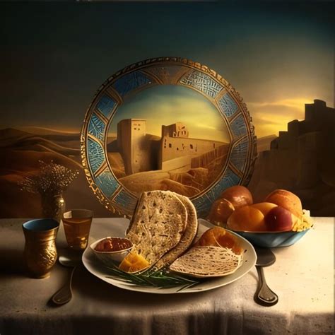 Premium Photo Pesah Celebration Concept Jewish Passover Holiday Traditional Bread Wine And Fruits