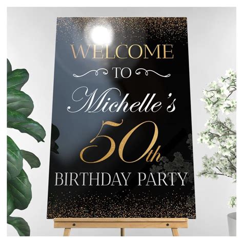 A Black And Gold 50th Birthday Party Welcome Sign