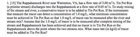 Solved 1 15 The Rappahannock River Near Warrenton VA Has Chegg