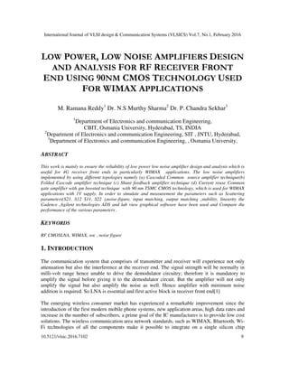 Low Power Low Noise Amplifiers Design And Analysis For Rf Receiver