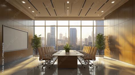 Professional Zoom Background of modern, professional meeting room. with conference table and ...