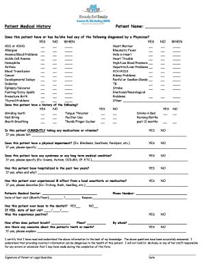 Fillable Online Patient Medical History Patient Name Fax Email Print