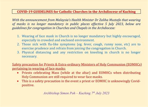 The Roman Catholic Archdiocese Of Kuching COVID 19 Guidelines For