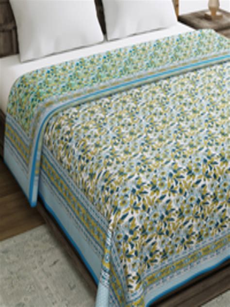 Buy BLOCKS OF INDIA Turquoise Blue Mustard Floral AC Room 150 GSM