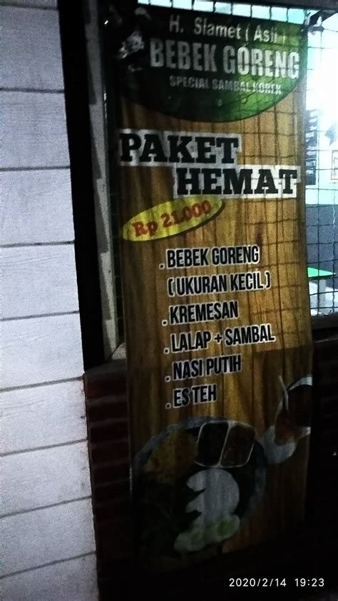 Carta Del Restaurante Bebek Goreng H Slamet Asli Kayoon Surabaya