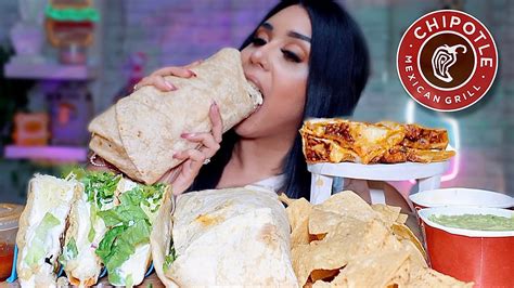 Asmr Mukbang Chipotle Giant Burritos Chips Chicken Quesadilla Steak Crispy Tacos Eating Sounds