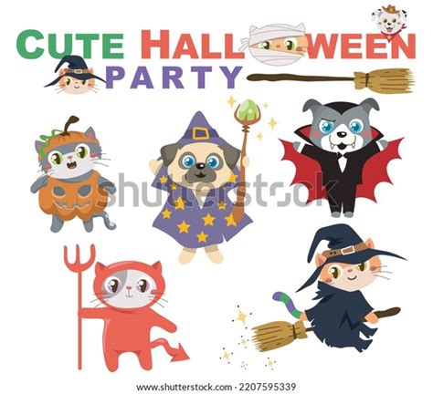 Set Cute Halloween Animals On White Stock Vector (Royalty Free ...