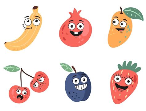 Personajes De Frutas De Dibujos Animados Con Diferentes Emociones