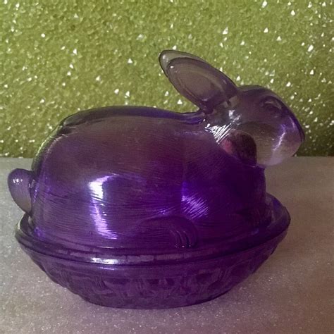 Vintage Depression Glass Rabbit In A Basket Etsy